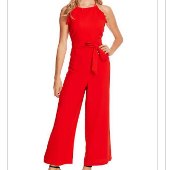 CeCe Pants - CeCe Ruffed Belted Sleeveless Jumpsuit